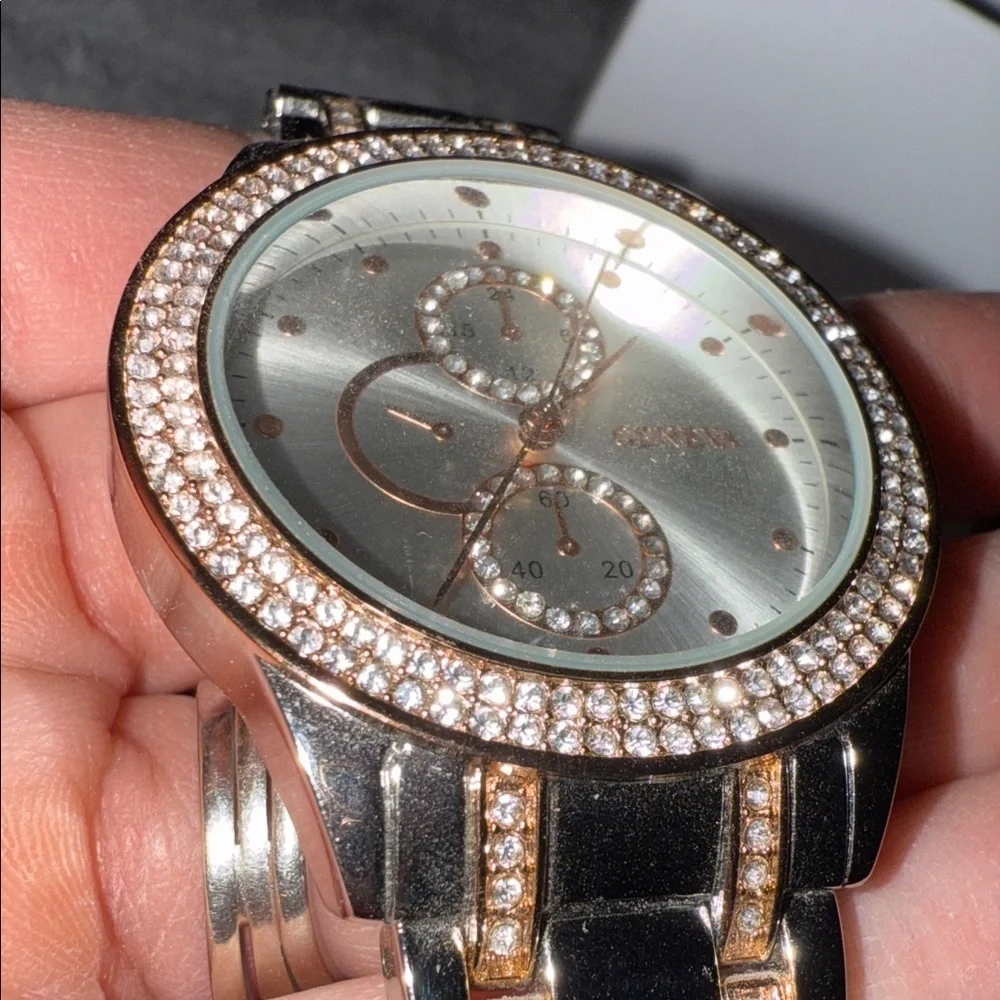 Geneva Silver and Rose Gold Women's Watch